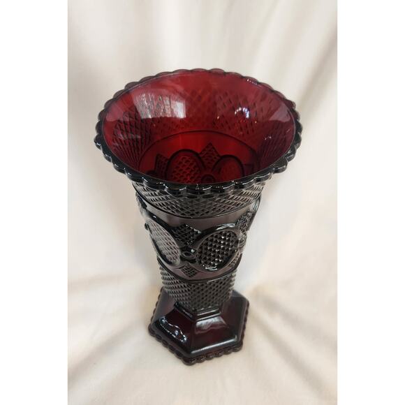 Avon 1876 Cape Cod Ruby Red Vase 8.25” – Diamond Point Pedestal Vase - Picture 2 of 6